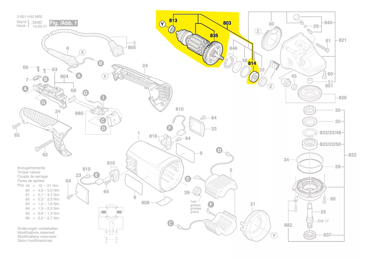 Induit BOSCH réf. 1 604 011 252 meuleuse d\'angle